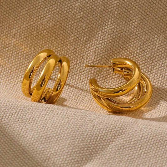 Golden Triple Huggie Earrings