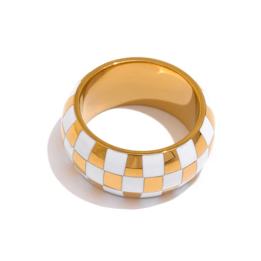 Chunky Golden Checkered Ring